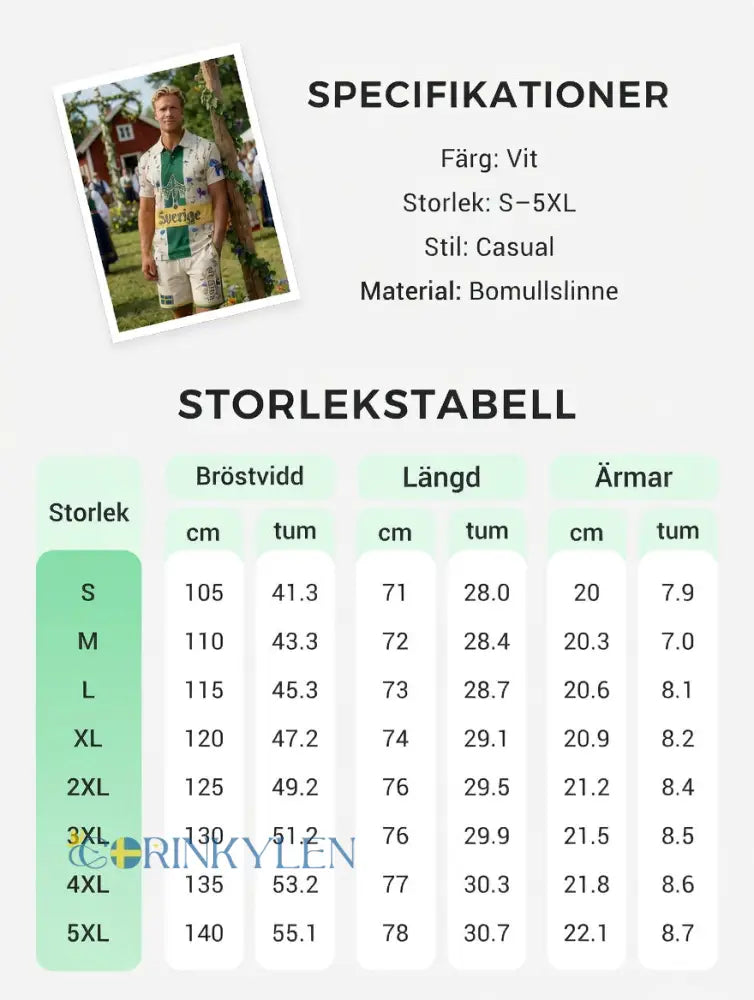 Herrretro svensk midsommarfolkaldrigblommigt tryckt avslappnat polotröja- och shortsset