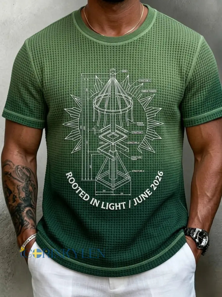 Herrretro svensk midsommarfolkblommig våffelstoppad kortärmad t-shirt - grönt / S