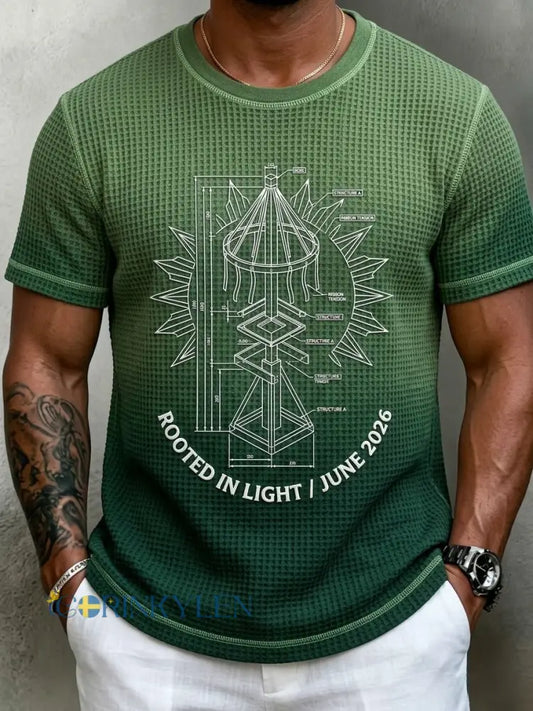 Herrretro svensk midsommarfolkblommig våffelstoppad kortärmad t-shirt - grönt / S