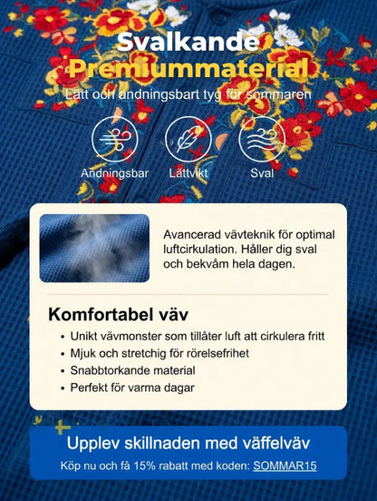 Herrretro svensk nationaldag midsommar folkloristisk blommig vaffelmönstrad långärmad skjorta