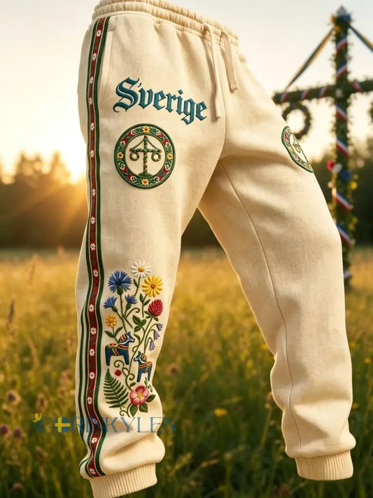 Herrretro svenska midsommarfolkblommiga fritidshusor - Aprikot / S