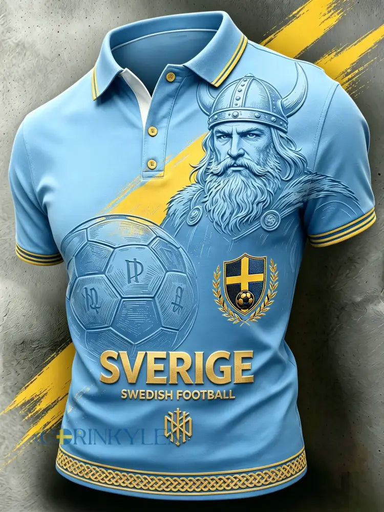 Herrretro Sverige fotbollsläkare 2026 tryckt avslappnat polotröja - blå / S