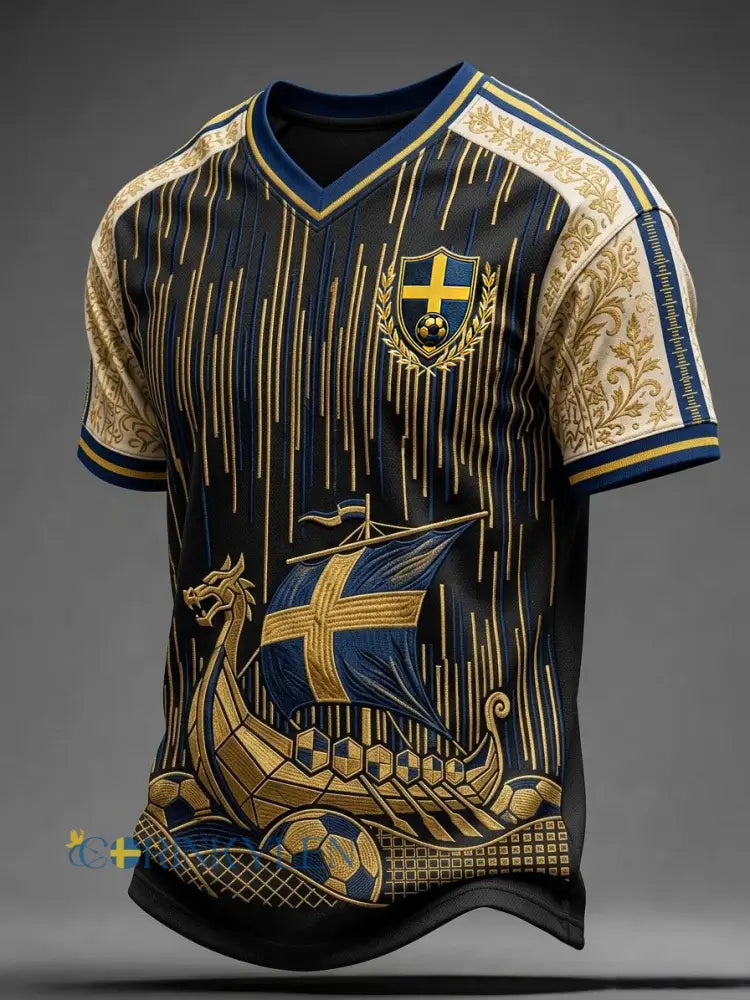 Herrretro Sverige fotbollsläkling 2026 tryckt avslappnad t-shirt - svart / S