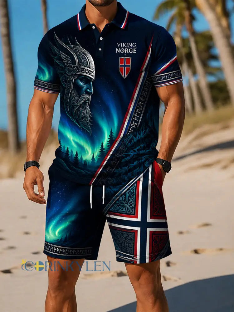 Herrset i retro nordisk stil 2-delat i vardagsmodell med norsk konstprint - A / S