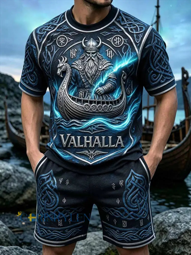 Herrset i retrovikingastil med korta ärmarna för vardagsbruk - som bild / S