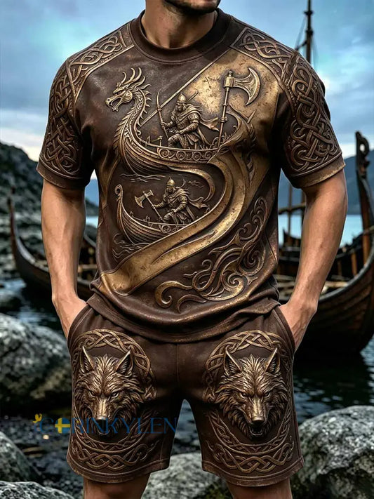 Herrset i retrovikingastil med korta ärmarna för vardagsbruk - som bild / S