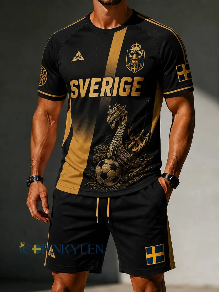 Herrset med fotbollsmotiv – kortärmad tröja och shorts - A / S