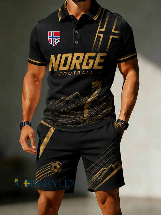 Herrset med konsttryckspolo i norskt fotbollstema - A / S