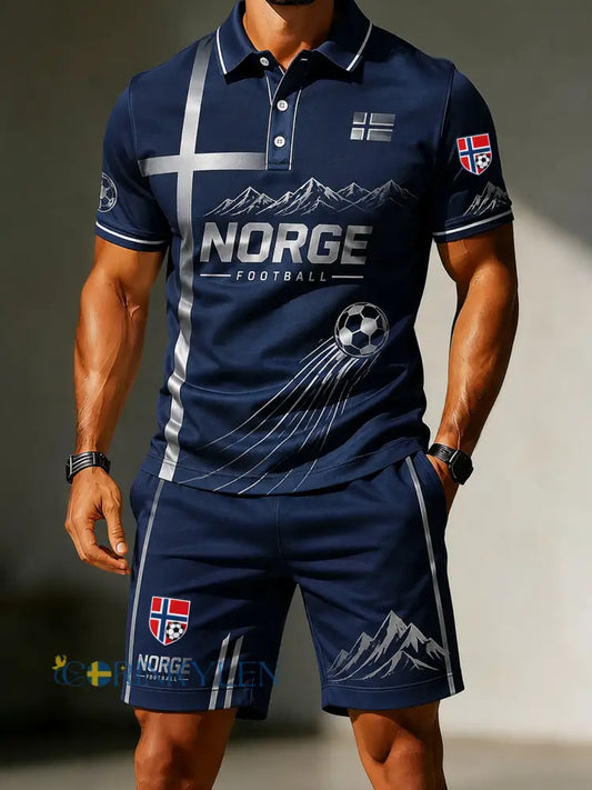 Herrset med konsttryckspolo i norskt fotbollstema - A / S