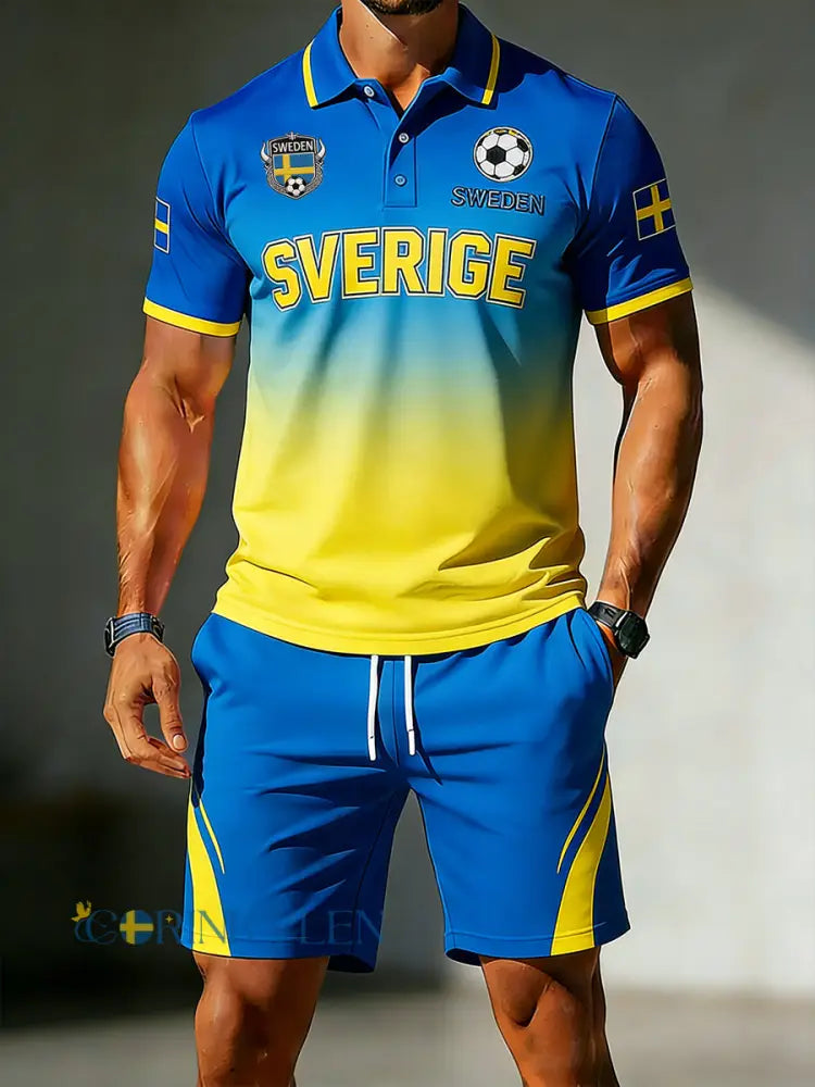Herrset med kortärmad polo och shorts med fotbollselement och övergångsfärger - A / S
