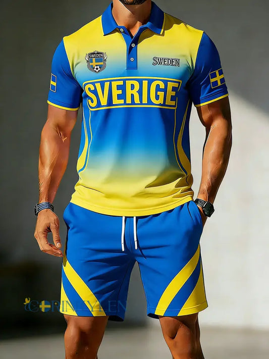 Herrset med kortärmad polo och shorts med fotbollselement och övergångsfärger - A / S