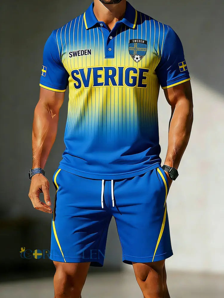 Herrset med kortärmad polo och shorts med fotbollselement och övergångsfärger - A / S