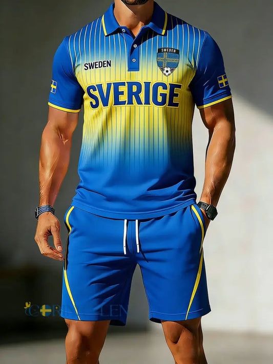 Herrset med kortärmad polo och shorts med fotbollselement och övergångsfärger - A / S