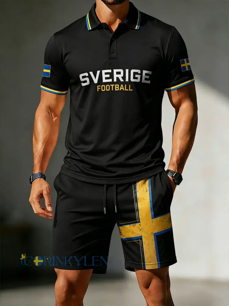 Herrset med pikétröja och shorts med fotbollsmotiv - A / S