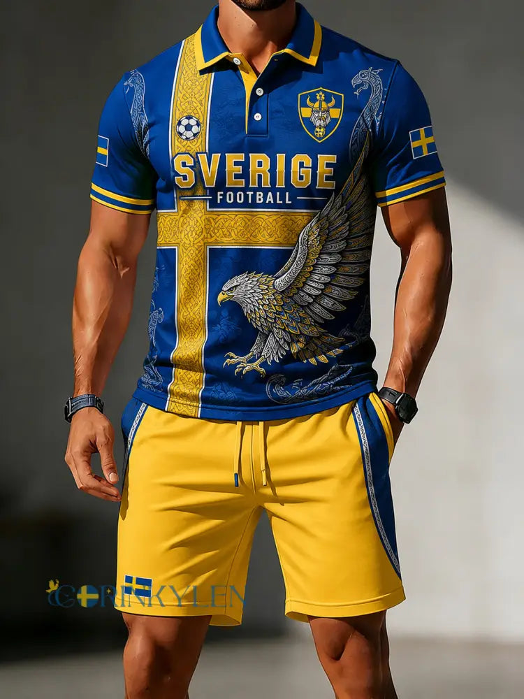 Herrset med pikétröja och shorts med fotbollsmotiv - A / S