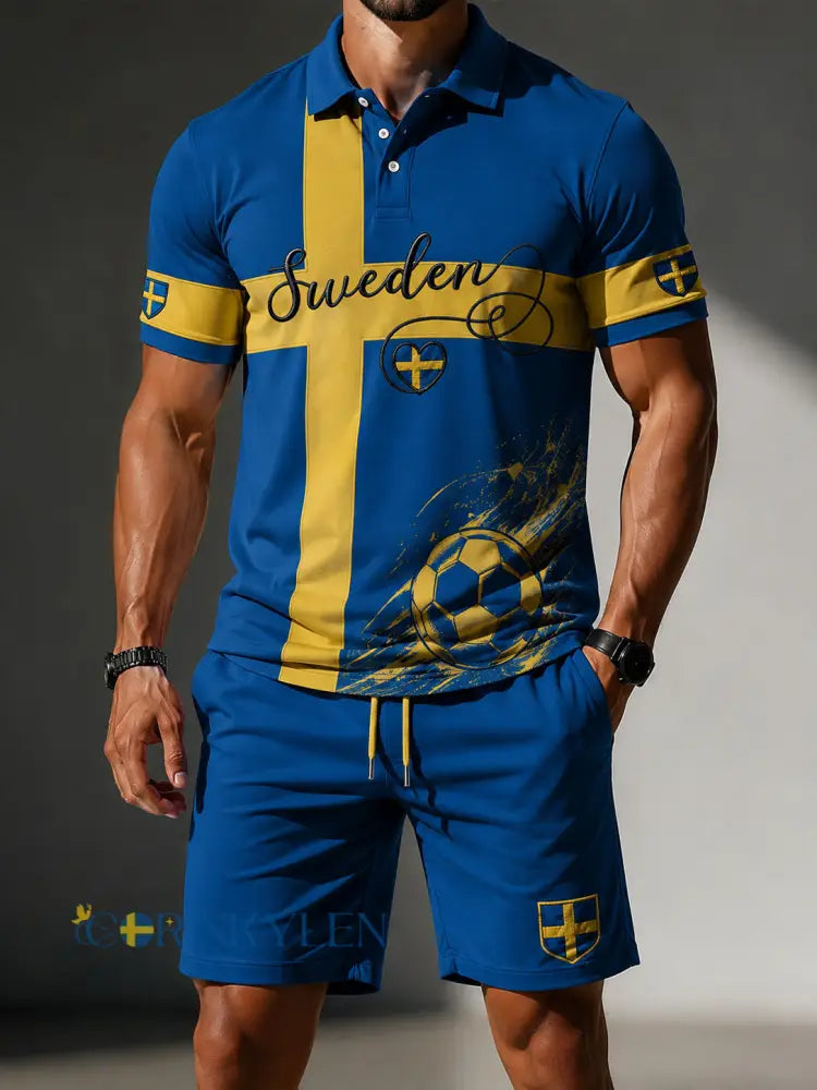 Herrset med polo och korta byxor med fotbollsmotiv - A / S