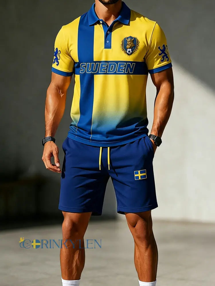 Herrset med retrovikingafotbollsmotiv – pikétröja med korta ärmar - A / S