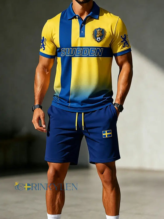 Herrset med retrovikingafotbollsmotiv – pikétröja med korta ärmar - A / S