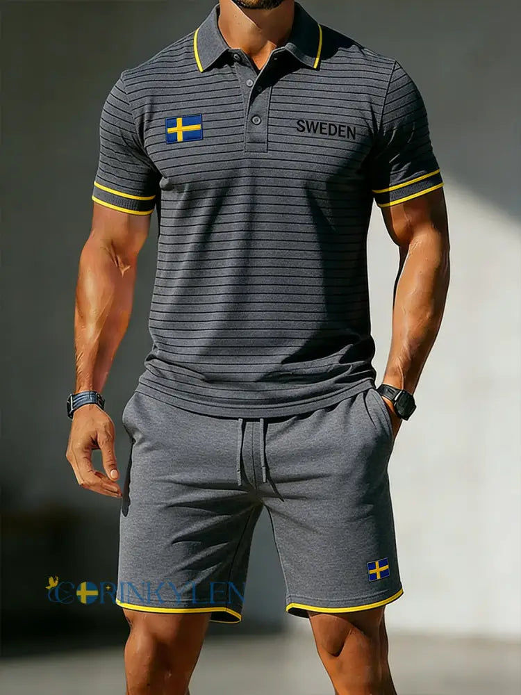 Herrset med sportig polotröja och shorts i färgblock med korta ärmar - A / S