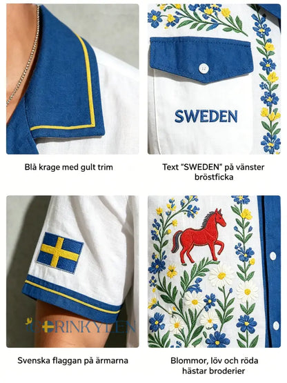 Herrskjorta i bomull-linne med midsommarblommönster