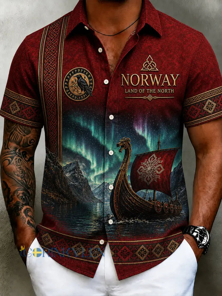Herrskjorta i retrovänlig nordisk stil med norsk konstprint - A / S