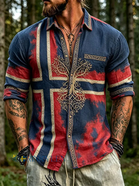 Herrskjorta i skandinavisk stil med nordiskt motiv - som bild / S