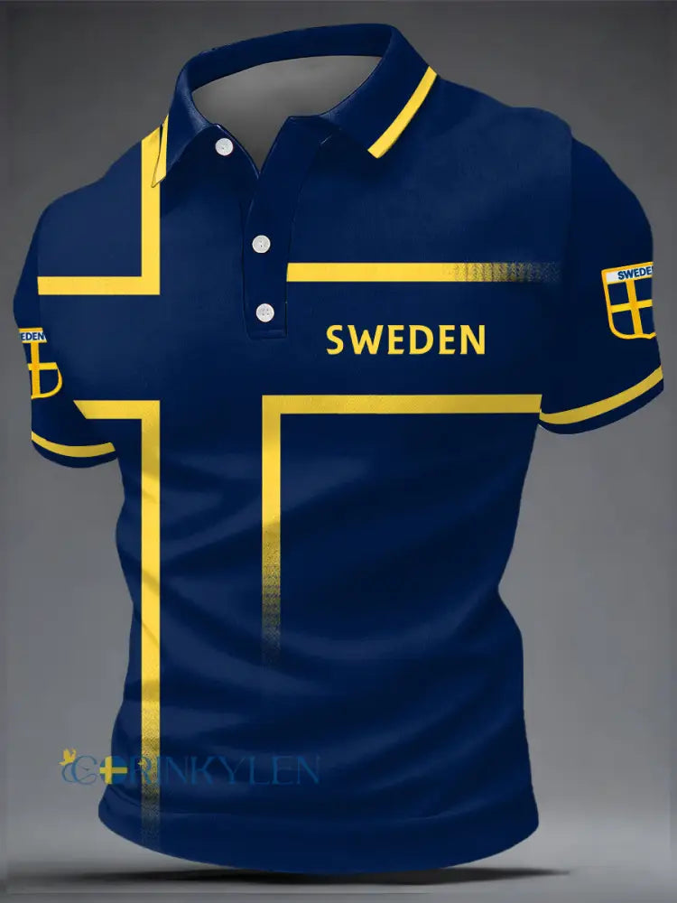 Herrskjorta i svensk skärgårdsmönstrad avslappnad modell med korta ärmar - som bild / S