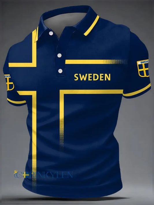 Herrskjorta i svensk skärgårdsmönstrad avslappnad modell med korta ärmar - som bild / S