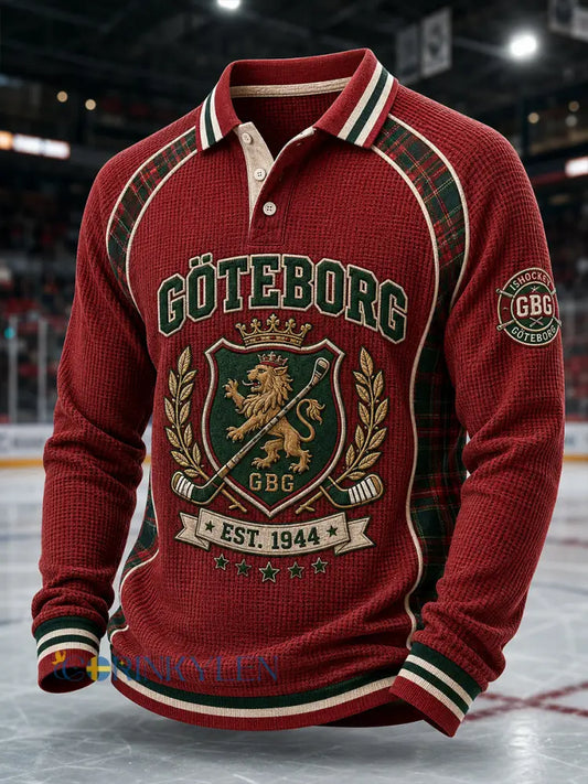 Herrskjorta i vintagestil med Göteborg Hockey-motiv och långa ärmar - A / S