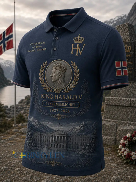 Herrskjorta med kort ärm till minne av kung Harald V av Norge - A / S