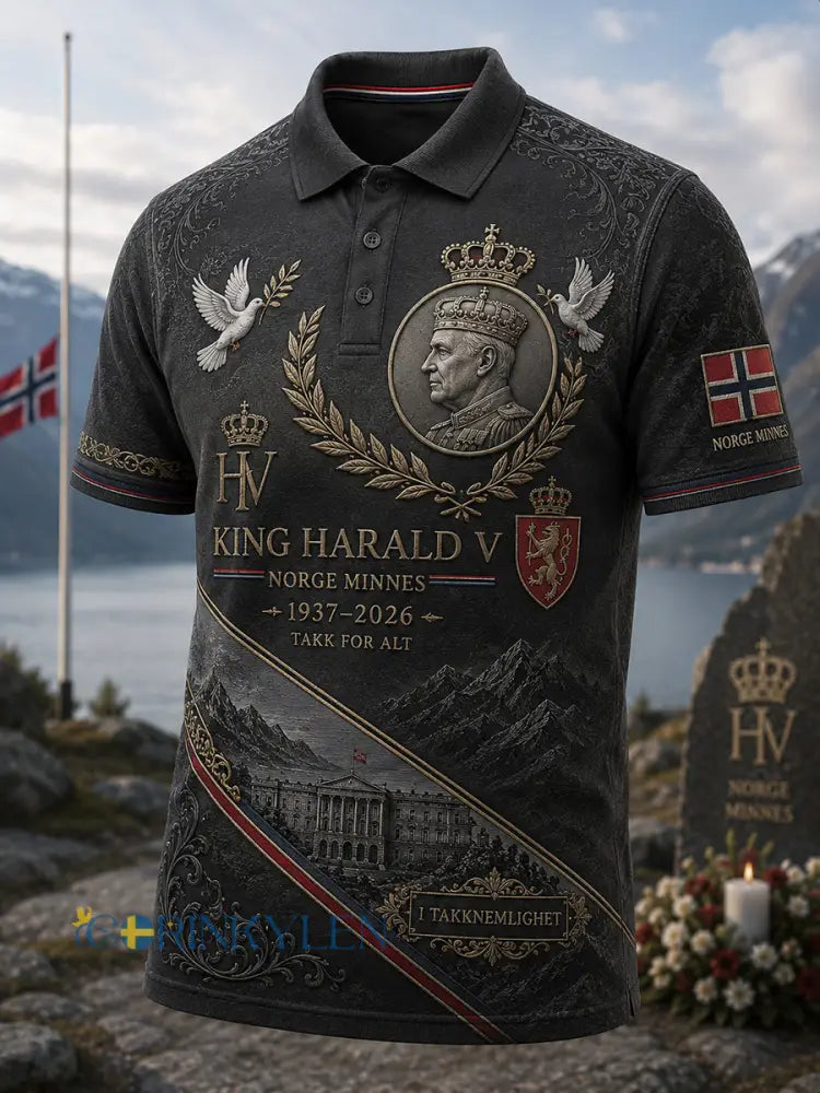 Herrskjorta med kort ärm till minne av kung Harald V av Norge - A / S