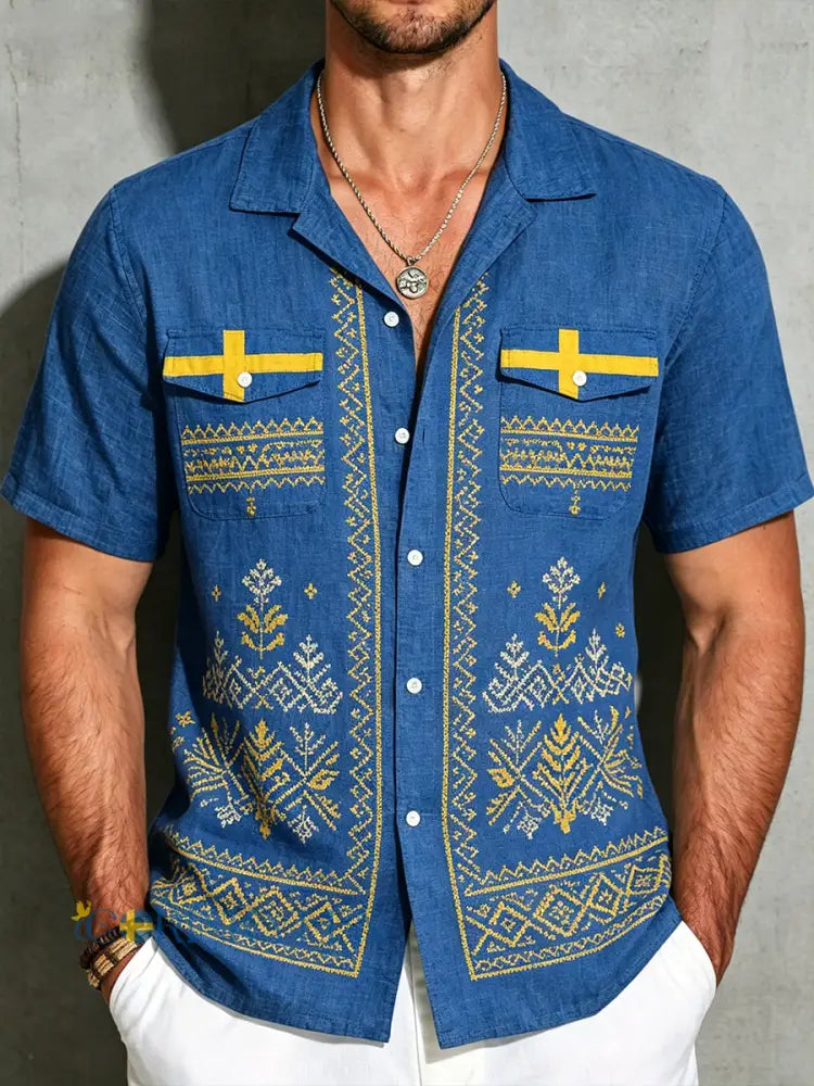 Herrskjorta med midsommarblommönster - A / S