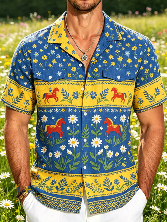 Herrskjorta med midsommarblommönster - A / S