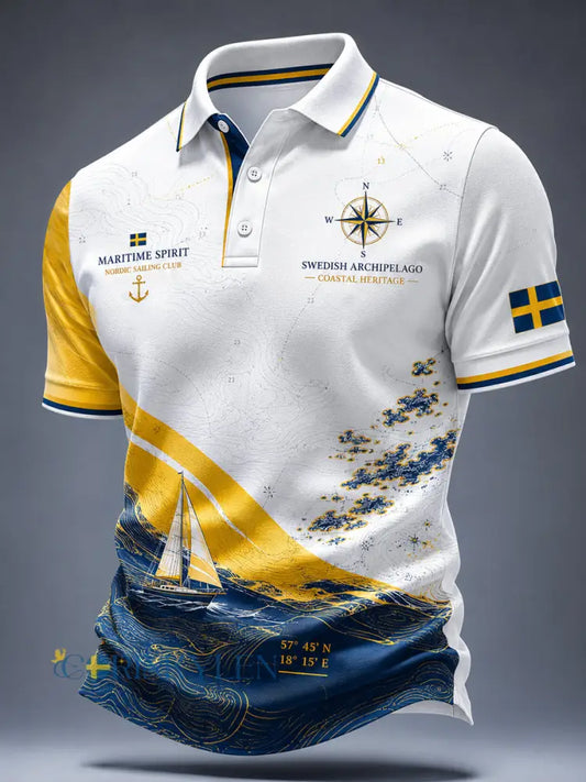 Herrskjorta med svensk skärgårdsdesign avslappnad stil - som bild / S