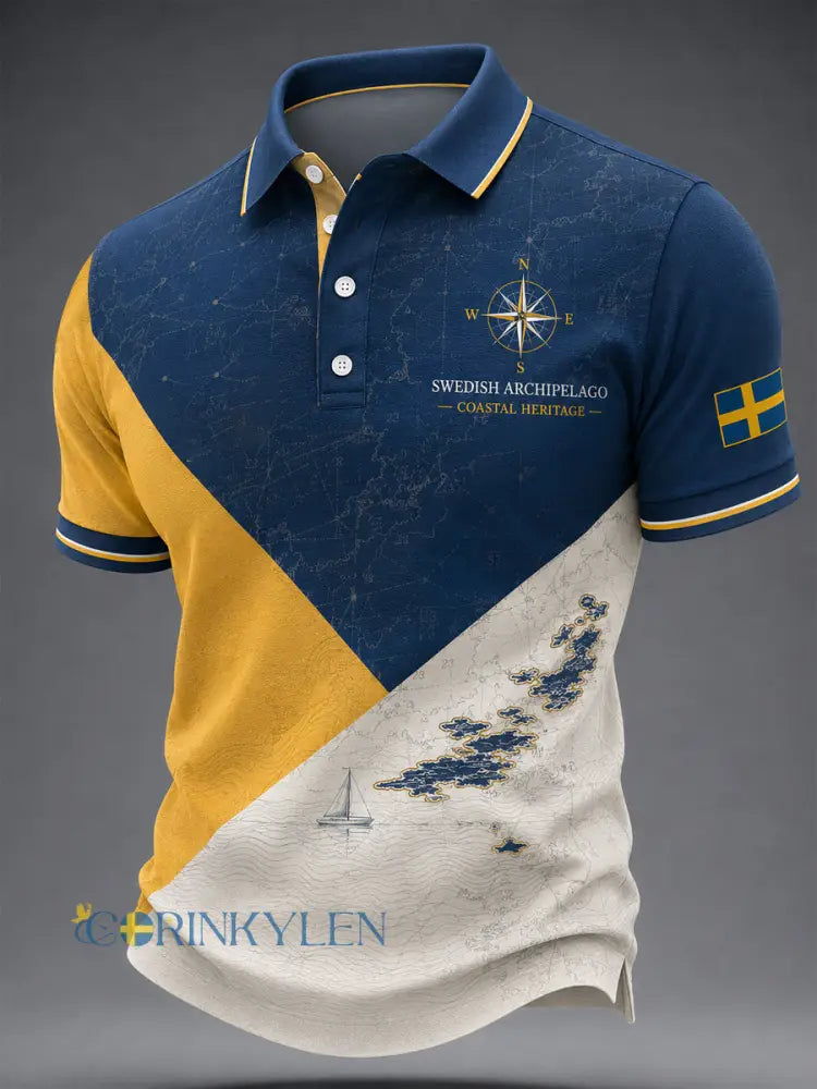 Herrskjorta med svensk skärgårdsdesign avslappnad stil - som bild / S
