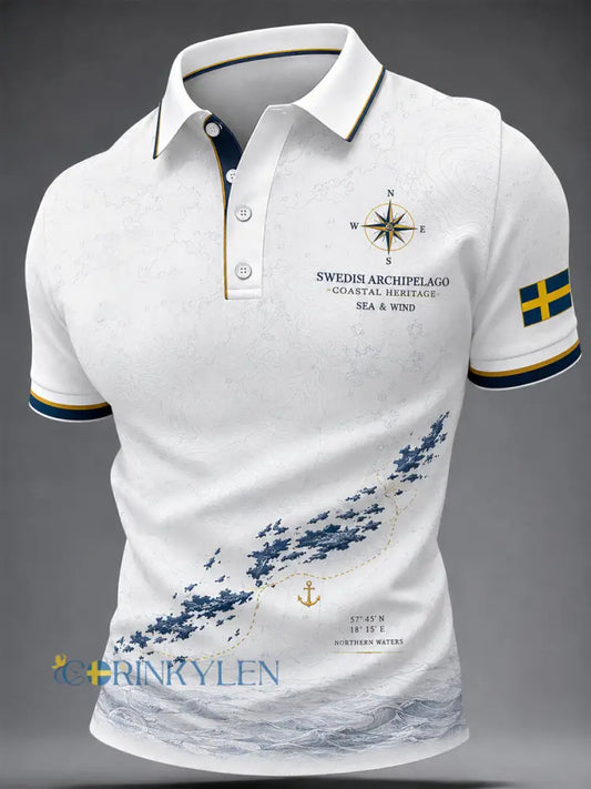 Herrskjorta med svensk skärgårdsdesign avslappnad stil - vitt / S