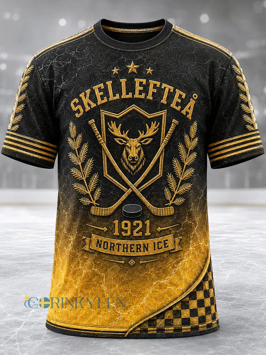 Herrskjorta med tryckt vintagemode från Skellefteå AIK löst sittande kortärmad t-shirt - svart- gul / S