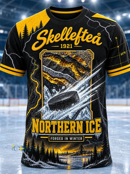 Herrskjorta med tryckt vintagemode från Skellefteå AIK löst sittande kortärmad t-shirt - svart- gul / S