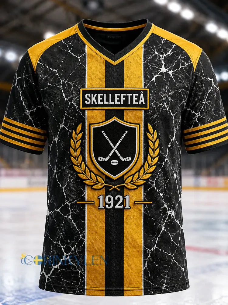 Herrskjorta med tryckt vintagemode från Skellefteå AIK löst sittande kortärmad t-shirt - svart- gul / S