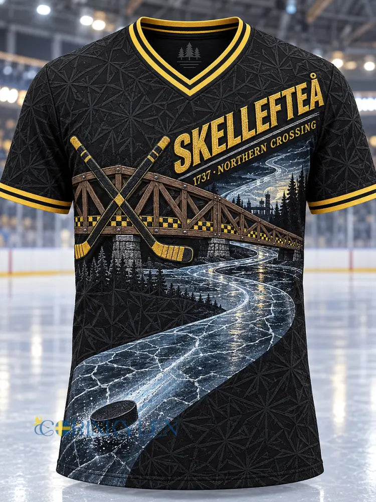 Herrskjorta med tryckt vintagemode från Skellefteå AIK löst sittande kortärmad t-shirt - svart / S
