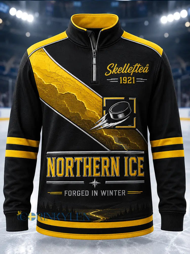 Herrskjortan Skellefteå AIK tryckt avslappnad sweatshirt med dragkedja - svart- gul / S