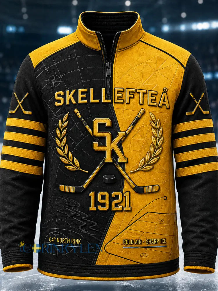 Herrskjortan Skellefteå AIK tryckt avslappnad sweatshirt med dragkedja - svart- gul / S