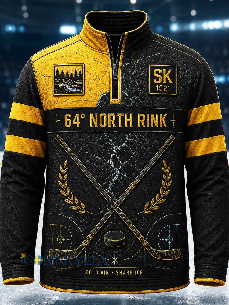 Herrskjortan Skellefteå AIK tryckt avslappnad sweatshirt med dragkedja - svart- gul / S