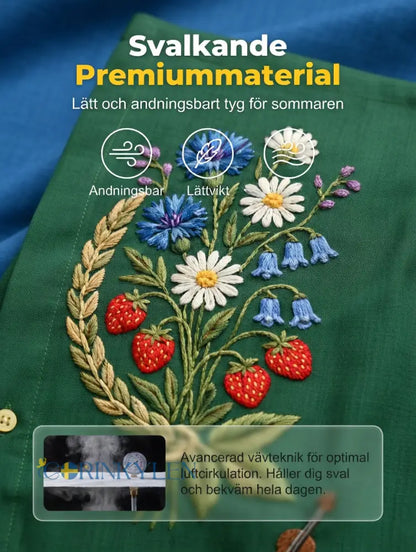Herrskjortor i retrostil med svensk midsommar- och folkdräktsmotiv i bomull-linne kortärmade