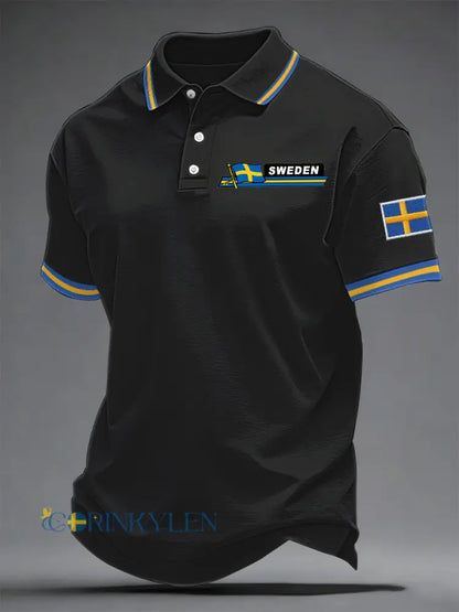 Herrsvensk tryckt casual topp - svart / S
