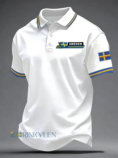 Herrsvensk tryckt casual topp - vit / S