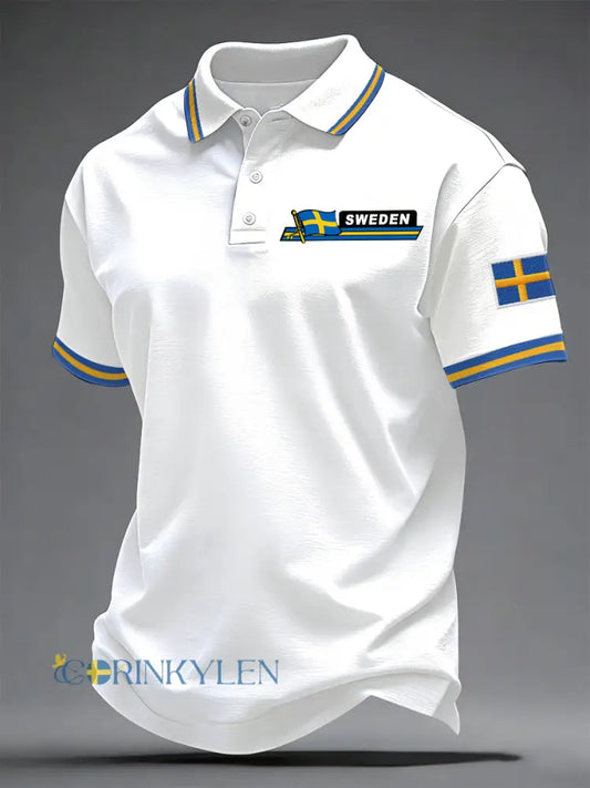 Herrsvensk tryckt casual topp - vit / S