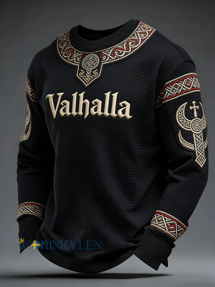 Herrtopp i vikingastil med valhallamönster - svart / S