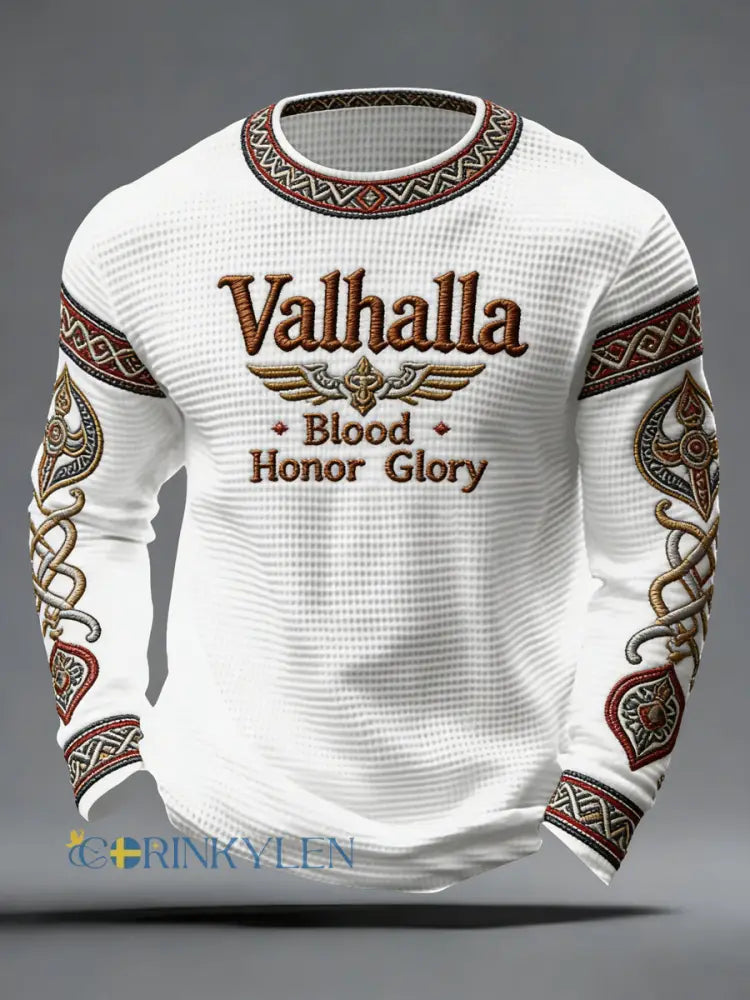 Herrtopp i vikingastil med valhallamönster - vitt / S