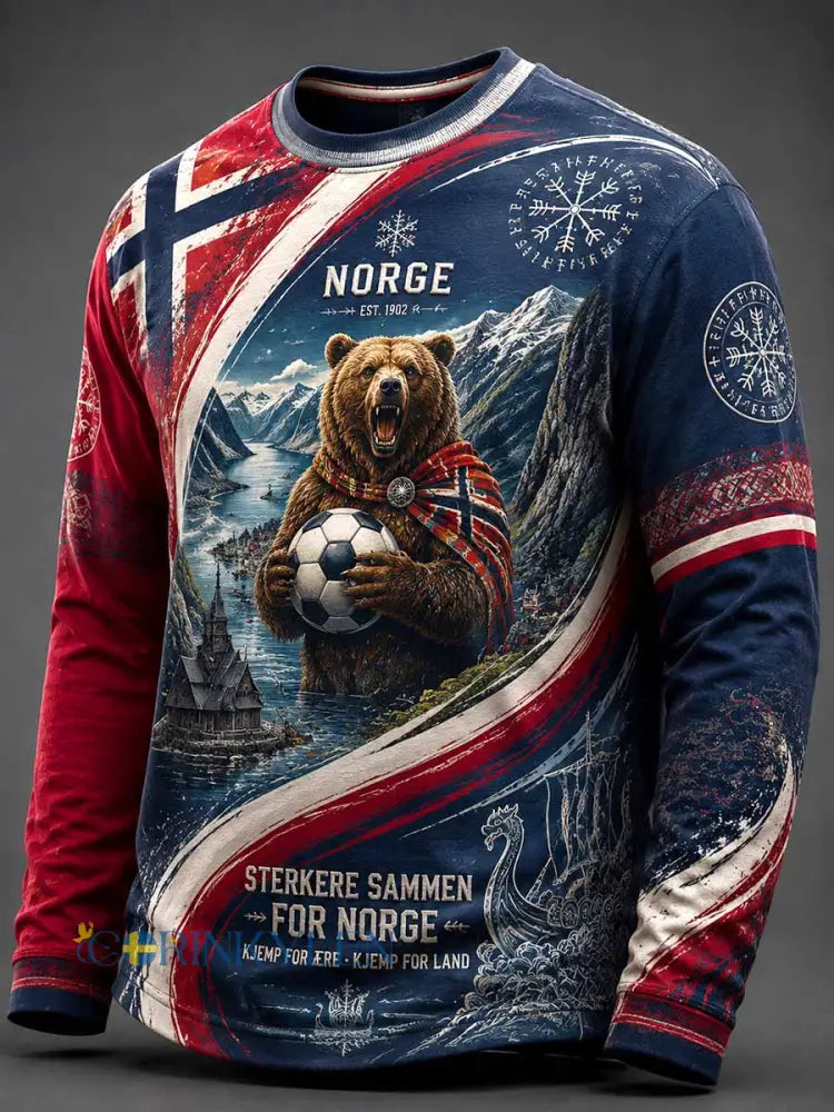 Herrtröja från Norge med fotbollsmotiv och tryck som minnesplakett - som bild / S